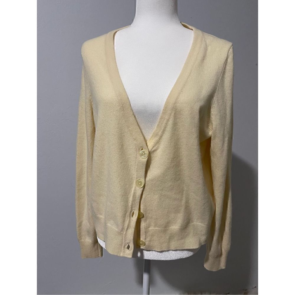 Talbots light yellow cardigan wool rabbit hair blend size L button front